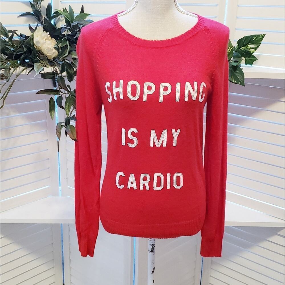 WILDFOX SHOPPING IS MY CARDIO RED MED SWEATER
